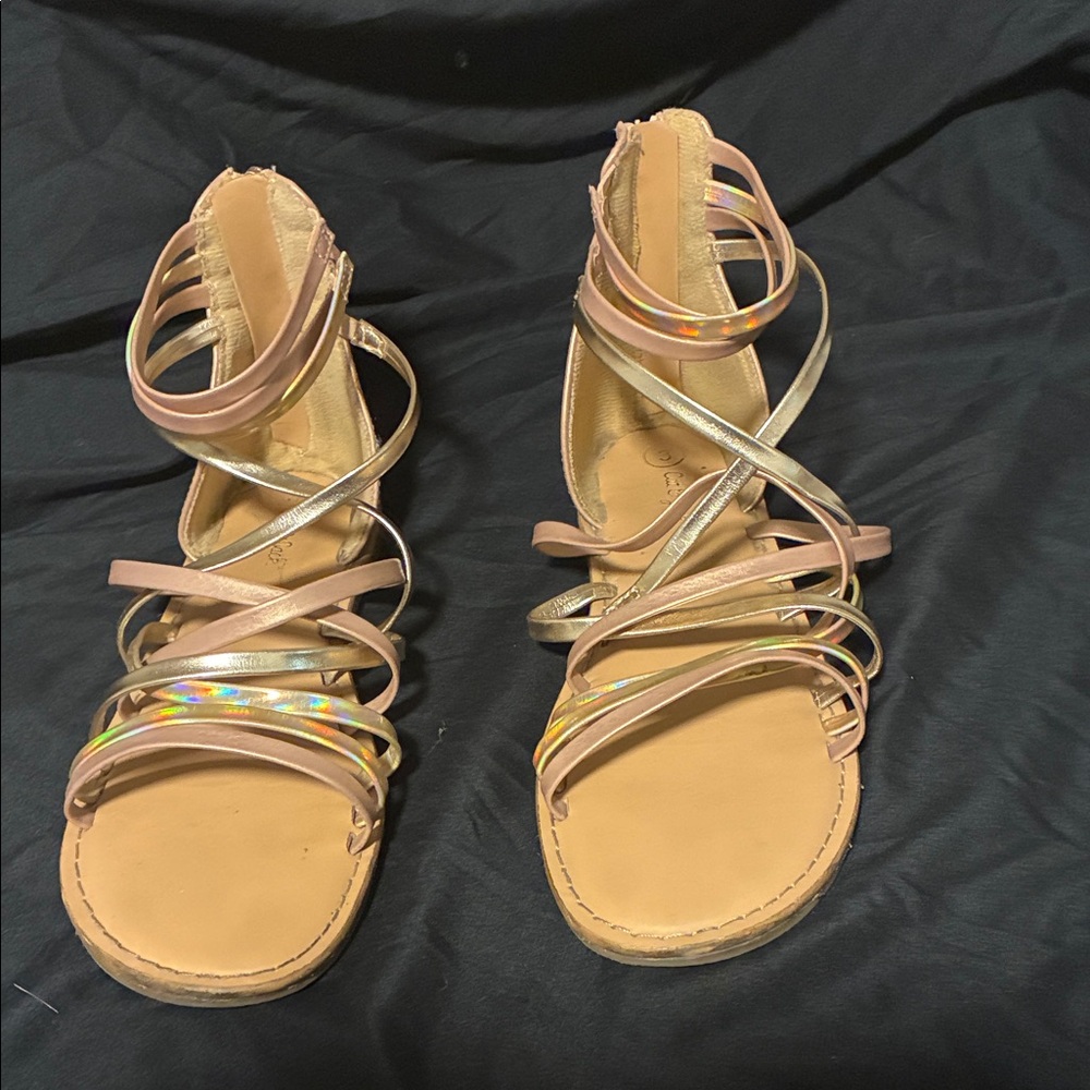Xhilaration Kids Strappy Sandals - Tan and Gold